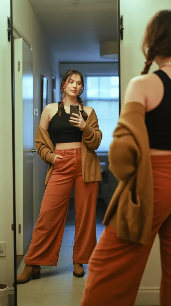 Corduroy Pants with Crop Top