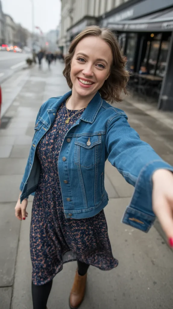 Denim Jacket with Floral Dress