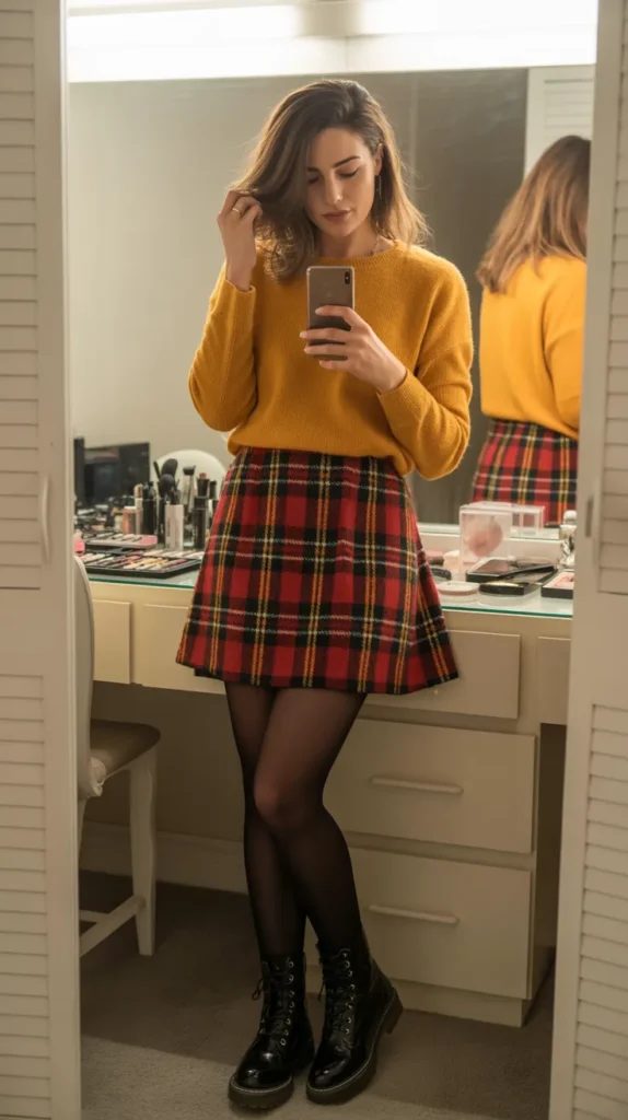 Plaid Skirt with Sweater